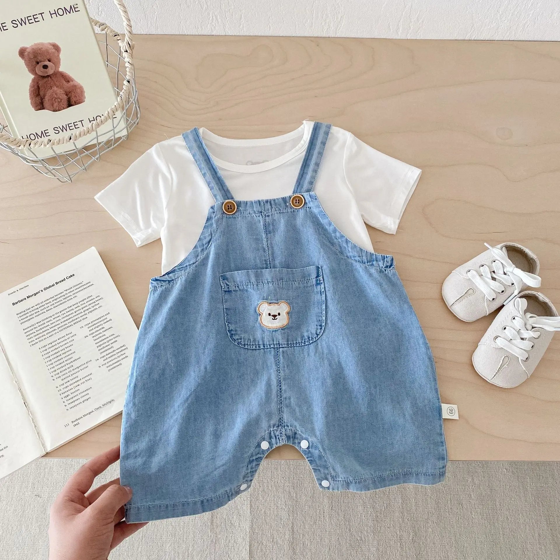 Arrival Summer Baby Kids Unisex Teddy Bear Pattern Short Sleeves T-Shirt And Thin Denim Overalls Romper – Baby Matching Clothing Set - Little & Loved Co Arrival Summer Baby Kids Unisex Teddy Bear Pattern Short Sleeves T-Shirt And Thin Denim Overalls Romper – Baby Matching Clothing Set Little & Loved Co
