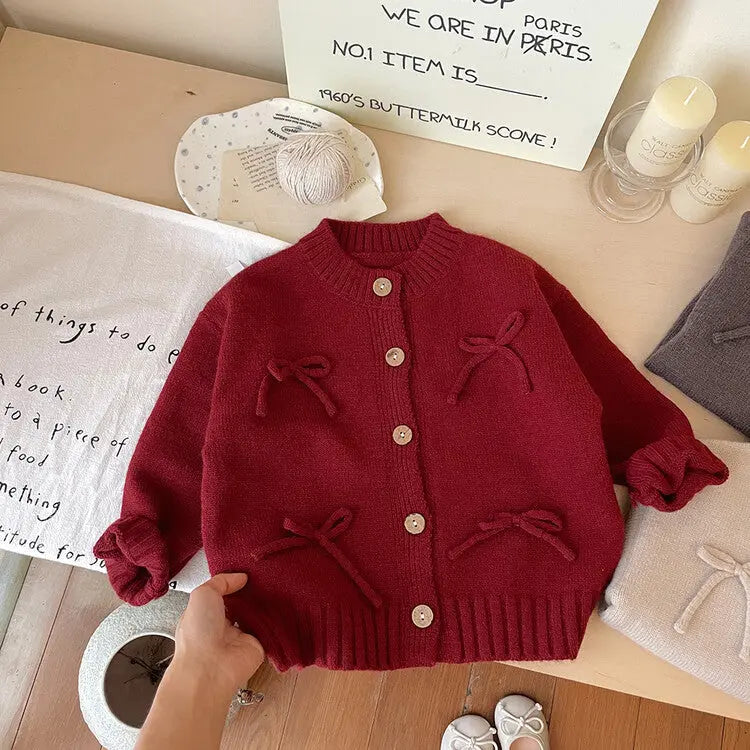 Autumn Hot Selling Baby Kids Girls Comfortable Butterfly-bows Decorated Knitted Long Sleeves Cardigan - Little & Loved Co Autumn Hot Selling Baby Kids Girls Comfortable Butterfly-bows Decorated Knitted Long Sleeves Cardigan Little & Loved Co