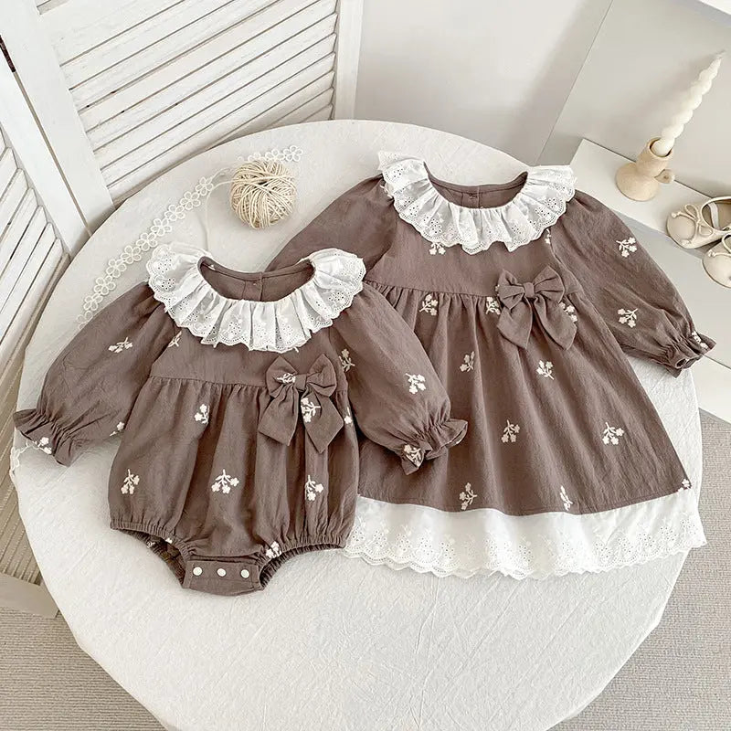 Autumn Hot Selling Baby Kids Girls Flowers Embroidered Pattern Long-sleeved bodysuit and Dress – Princess Sister Matching Set - Little & Loved Co Autumn Hot Selling Baby Kids Girls Flowers Embroidered Pattern Long-sleeved bodysuit and Dress – Princess Sister Matching Set Little & Loved Co