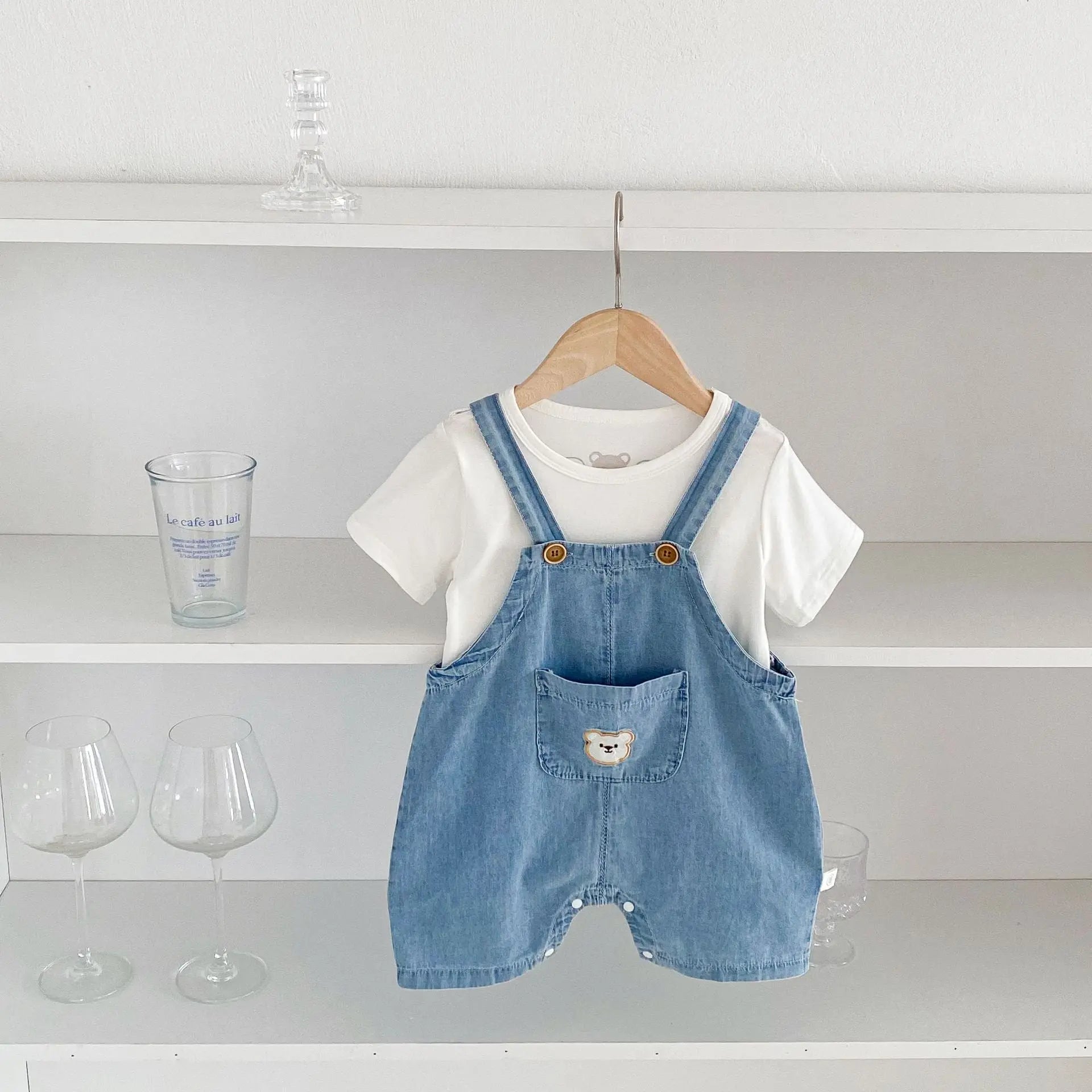 Arrival Summer Baby Kids Unisex Teddy Bear Pattern Short Sleeves T-Shirt And Thin Denim Overalls Romper – Baby Matching Clothing Set - Little & Loved Co Arrival Summer Baby Kids Unisex Teddy Bear Pattern Short Sleeves T-Shirt And Thin Denim Overalls Romper – Baby Matching Clothing Set Little & Loved Co