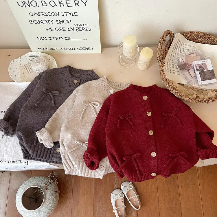 Autumn Hot Selling Baby Kids Girls Comfortable Butterfly-bows Decorated Knitted Long Sleeves Cardigan - Little & Loved Co Autumn Hot Selling Baby Kids Girls Comfortable Butterfly-bows Decorated Knitted Long Sleeves Cardigan Little & Loved Co